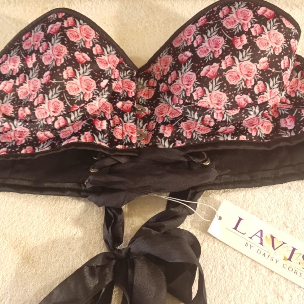 NWT Lavish by Daisy Rose Dark Floral Strapless Corset Sz XL - Picture 2 of 6